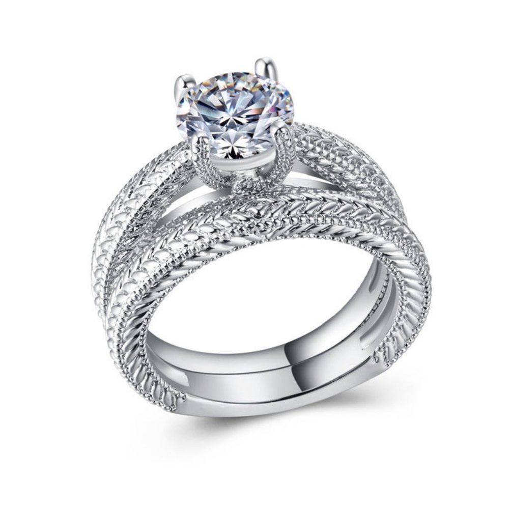 Luxury 925 Silver Ring Round Cut White Sapphire - Picture 3 of 6